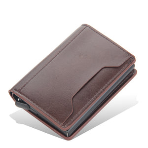 porte cartes en cuir pu rfid de couleur marron